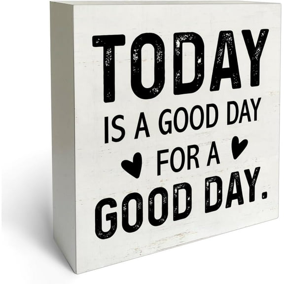 Zomyto 5"x5" Rustic Farmhouse Style Positive Sayings Box Sign Wood Desk Sign Decor Today Is a Good Day for a Good Day Wooden Block Plaque Box Sign Home Office