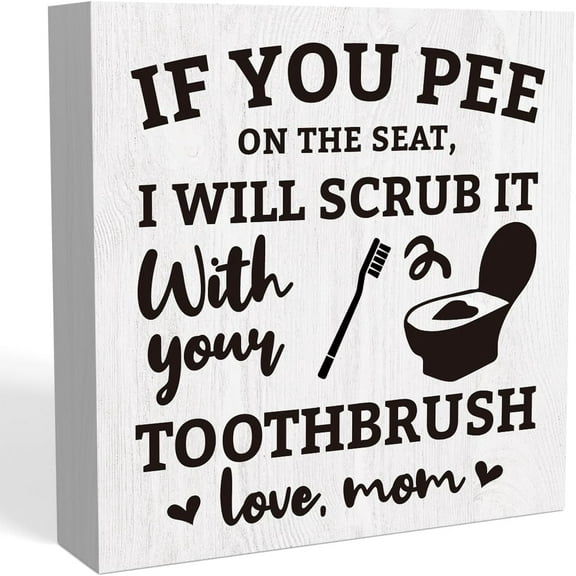 Zomyto 5"x5" Rustic Funny Farmhouse Bathroom Toilet Decor if You Pee on The Seat Wood Sign, Humor Black and White Decorations for Half Bathroom Shelves Accessories
