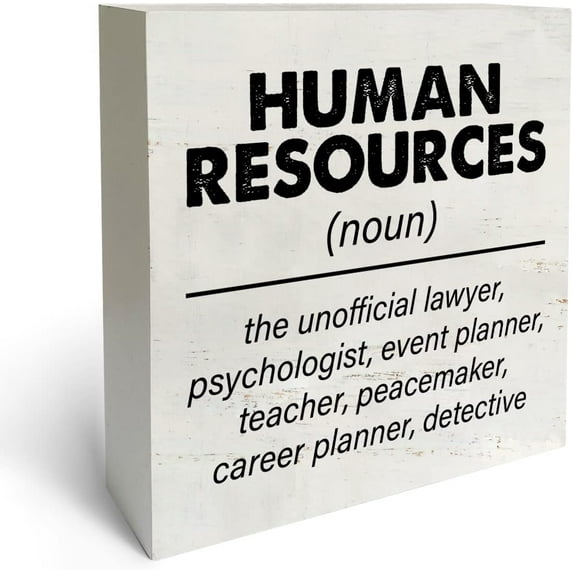 Zomyto 5"x5" Rustic Style Human Resources Box Sign Wood Desk Sign Decor HR Wooden Block Plaque Box Sign Home Office