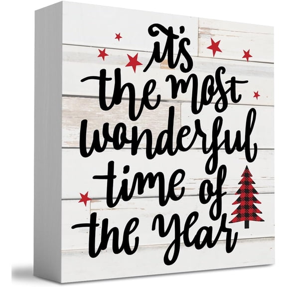 Zomyto 5"x5" Rustic Winter Merry Christmas Tree Wood Box Sign, Farmhouse Christmas Santa Artwork Decor, Wood Square Sign Desk Block Signs Home Shelf Office Decoration