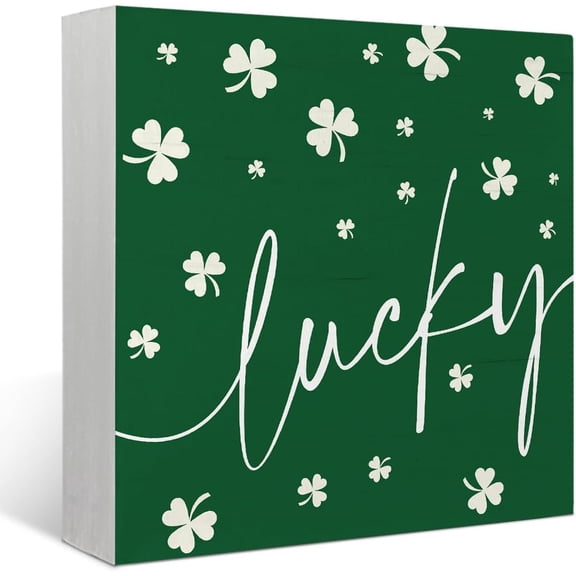 Zomyto 5"x5" ST Patrick Day Wood Box Sign,Lucky Shamrocks Green Decor Spring Rustic Wooden Box Sign Block Plaque for St.Patrick's Day Irish Holiday