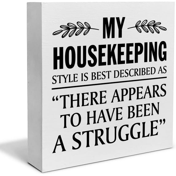 Zomyto 5"x5" Sarcastic Home Decorative Wooden Box Sign My Housekeeping Style is Best Described Wood Block Plaque Decor