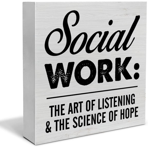 Zomyto 5"x5" Social Worker Appreciation Gifts, Social Worker Wooden Sign Home Office Decor Rustic Social Work Definition Wood Block Signs for Desk Shelf Table