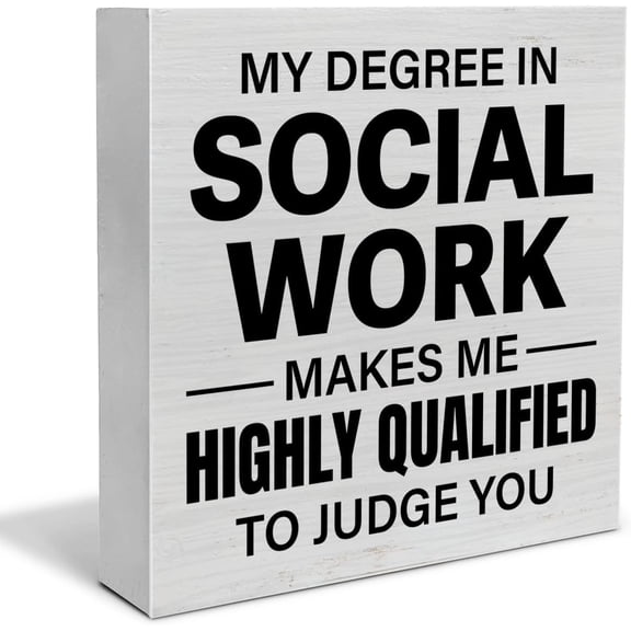 Zomyto 5"x5" Social Worker Gifts Social Worker Wooden Sign Home Office Decor Rustic My Degree in Social Work Wood Block Signs for Desk Shelf Table