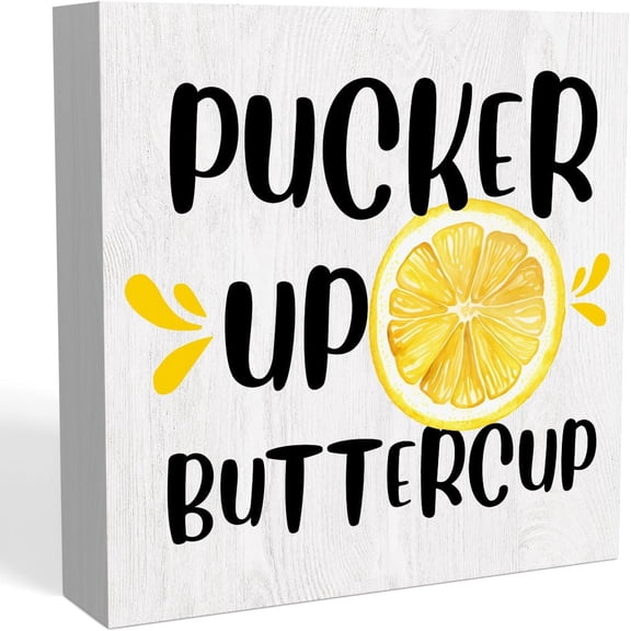 Zomyto 5"x5" Summer Decorations for Home, Summer Decor, Summer Decorations, Summer Sign, Lemon Sign Lemon Kitchen Decor -Pucker Up Buttercup Sign