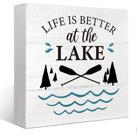 Zomyto 5"x5" Summer Lake House Decor - Lake House Decor for The Home, Lake Wooden Sign Decoration, Life Is Better At The Lake Sign,