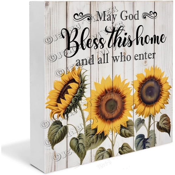 Zomyto 5"x5" Sunflower May God Bless This Home And All Who Enter Wooden Box Sign Unique Table Decor