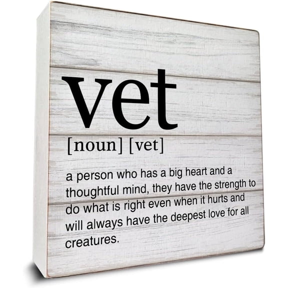 Zomyto 5"x5" Veterinary Gift Vet Quotes Wooden Box Sign Vet Definition Desk Decorative Wooden Sign Decor for Desk Table Shelf