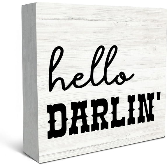Zomyto 5"x5" Western Desk Decor,Hello Darling Wood Box Sign Desk Decor,Rustic Wooden Block Box Sign Decoration For Home Bathroom Shelf Table Decor