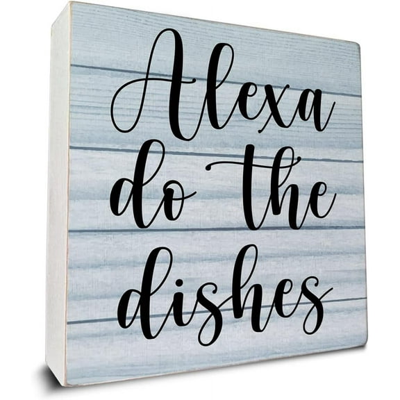 Zomyto 5x5 IN Alexa Do the Dishes Wooden Box Sign Desk Decor, Kitchen Quote