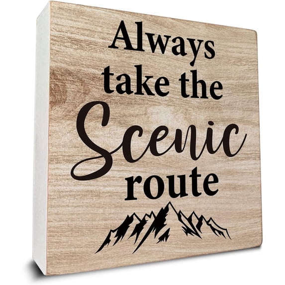 Zomyto 5x5 IN Always Take the Scenic Route Wooden Box Sign Desk Decor, Camping Quote