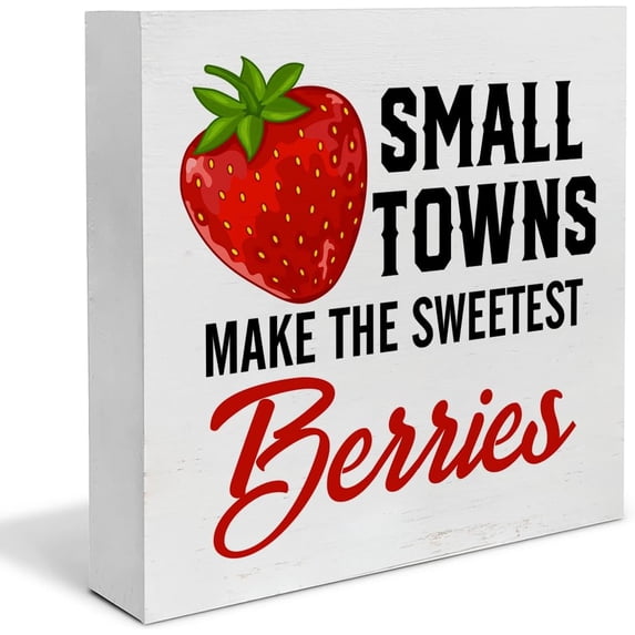 Zomyto 5x5 IN Farmhouse Rustic Strawberry Wooden Box Sign Art Desk Decor Strawberries Quote