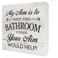 thumbnail image 1 of Zomyto 5x5 IN Funny Bathroom Wooden Box Sign Desk Decor Rustic My Aim is to Keep This Bathroom Clean Wood Block Plaque, 1 of 5