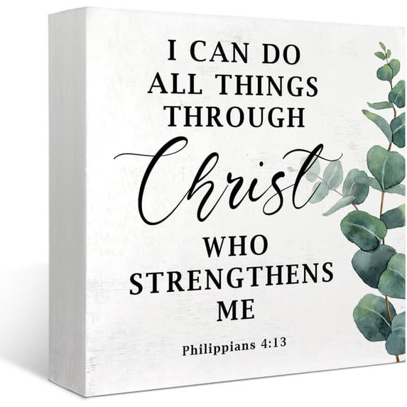 Zomyto 5x5 IN I Can Do All Things Through Christ Wooden Box Sign,Religion Gifts Bible Verse Scripture Catholic Gifts
