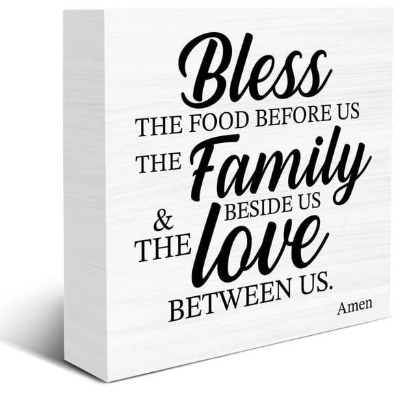 Zomyto 5x5 IN Inspirational Family Quote Wooden Box Sign Bless the Food Before Us and the Family Beside Us Wood Sign