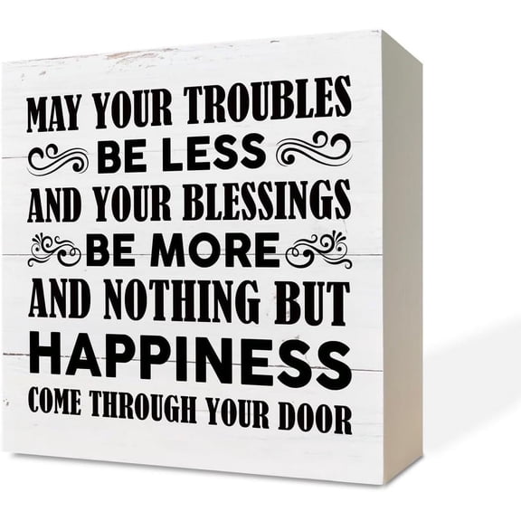 Zomyto 5x5 IN Inspirational Wooden Box Sign Desk Decor,May Your Troubles Be Less and Your Blessings Be More and Nothing But Happiness Come Through Your Door