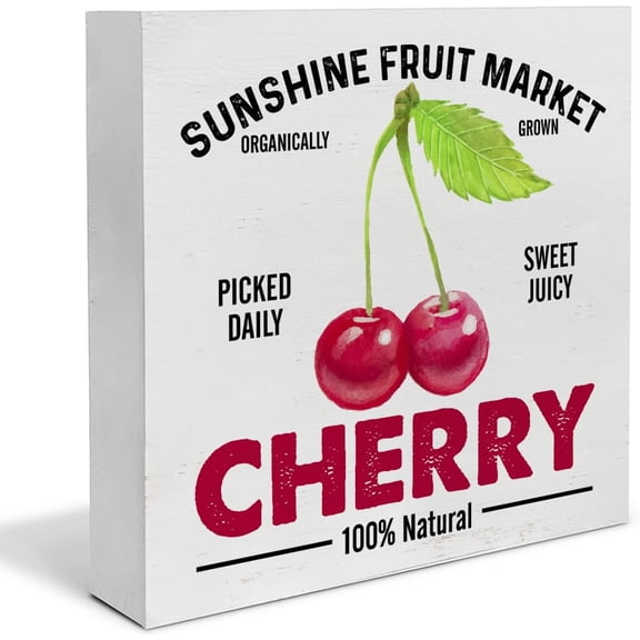 Zomyto 5x5 IN Kitchen Farmhouse Cherry Wooden Box Sign Art Desk Decor Cherries Fruit Market