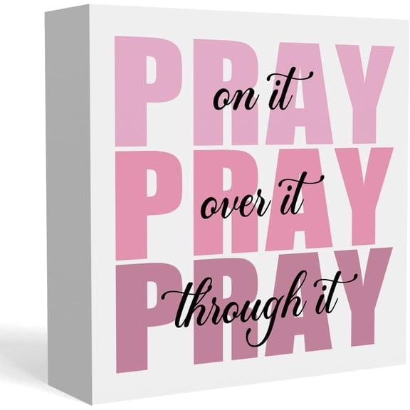 Zomyto 5x5 IN Pray on it Pray over it Pray through it Wooden Box Sign