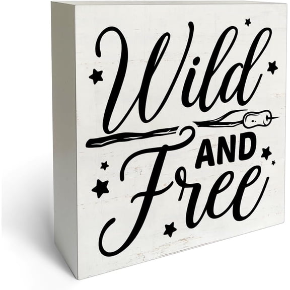 Zomyto 5x5 In Camping Theme Wooden Box Sign Desk Decor Wild and Free Wooden Block Plaque