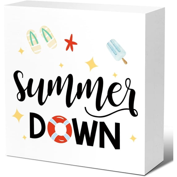Zomyto 5x5 In Cute Summer Life Wooden Box Sign,Summer Down Wood Sign