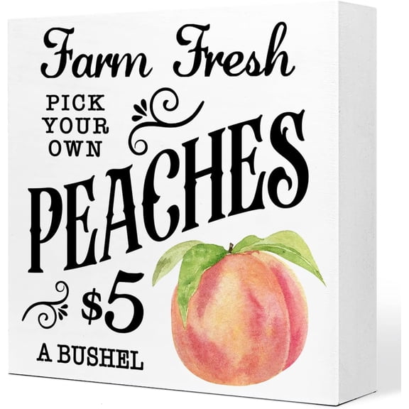Zomyto 5x5 In Farm Fresh Peaches Wooden Box Sign Desk Decor,Rustic Peach Theme Desk Decor