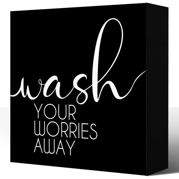 Zomyto 5"x5" Funny Bathroom Wooden Box Signs,Wash Your Worries Away Wood Block Sign