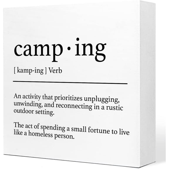 Zomyto 5x5 In Funny Camping Signs Decor,Camping Definition Wooden Box Sign