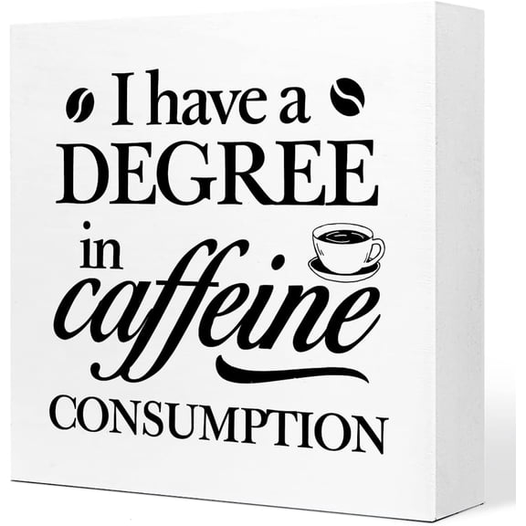 Zomyto 5x5 In Funny I Have Degree in Coffee Wooden Box Sign Rustic Coffee Wood Box Plaque Sign Desk Decor
