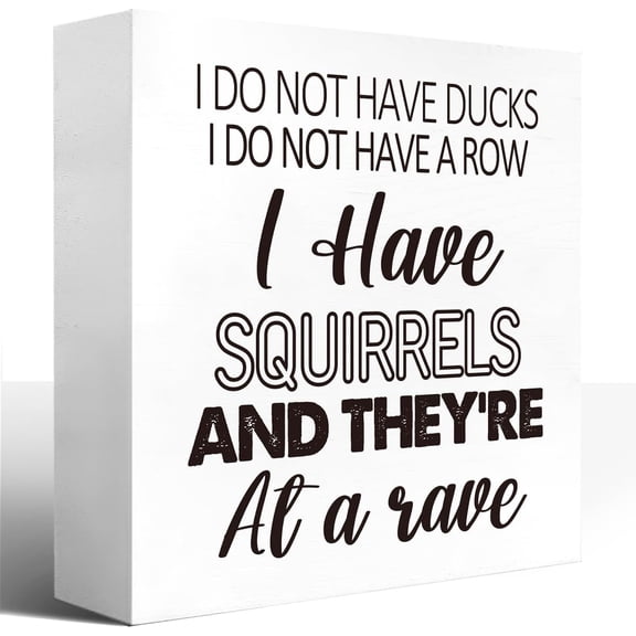 Zomyto 5x5 In Funny Office Wooden Box Sign Desk Decor,Sarcastic Humorous I Do Not Have Ducks I Have Squirrels