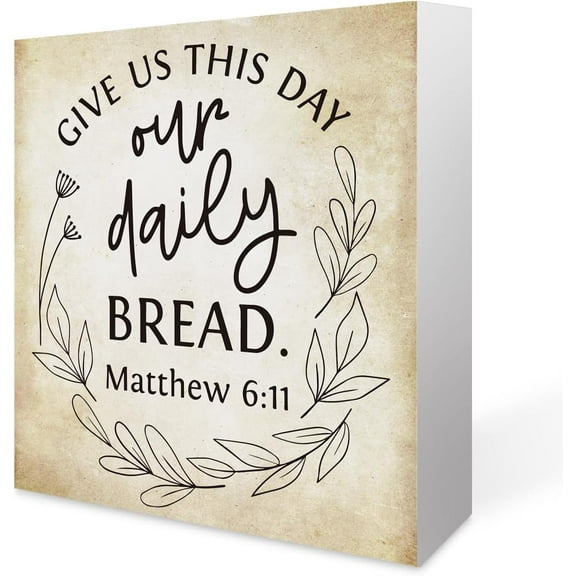 Zomyto 5x5 In Inspirational Bible Verse Give Us This Day Our Daily Bread Wooden Box Sign Scripture Desk Decor