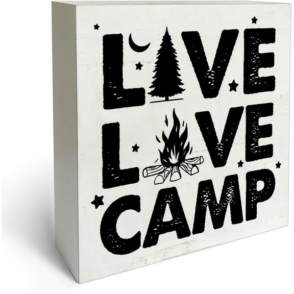 Zomyto 5x5 In Live Love Camp Wooden Box Sign Desk Decor Camping Theme Wooden Block Plaque