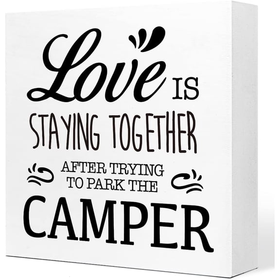 Zomyto 5x5 In Love is Staying Together After You Trying to Park The Camper Wood Plaque Sign Desk Decor,Funny Farmhouse Camping Quote