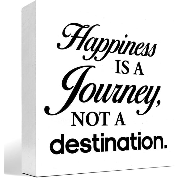 Zomyto 5x5 In Motivational Wooden Box Sign Desk Decor,Happiness is a Journey not a Destination Wood Plaque Sign,Rustic