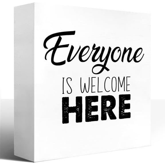 Zomyto 5x5 In Office Welcome Wooden Box Sign,Everyone Is Welcome Here Wood Sign