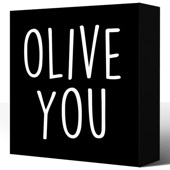 Zomyto 5x5 In Olive You Sign,Funny Kitchen Wooden Box Sign Wooden Sign,Black Wooden Signs for Kitchen Shelf Table Decor