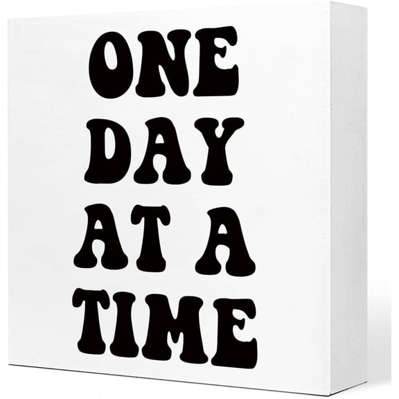Zomyto 5x5 In One Day at a Time Wooden Box Sign,Inspirational Quotes Desk Decor,Motivational Positive Energy Sign
