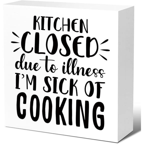 Zomyto 5x5 In Rustic Kitchen Closed Due to Illness Kitchen Sign Decor,Funny Kitchen Wooden Box Sign