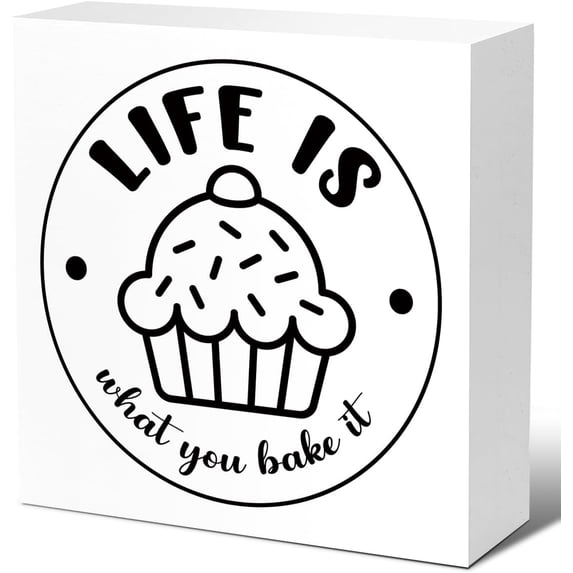 Zomyto 5x5 In Rustic Life is What You Bake It Kitchen Sign Decor,Funny Kitchen Wooden Box Sign