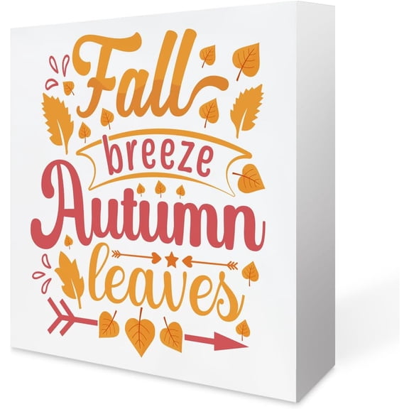 Zomyto 5x5 In Rustic Thankful Decor Wooden Box Sign Decor Desk Fall Breeze Autumn Leaves Wood Sign