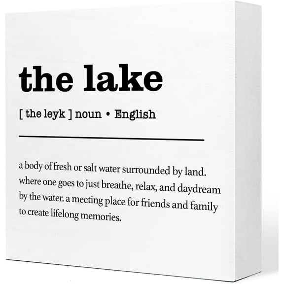 Zomyto 5x5 In The Lake Definition Rustic Lake Wooden Box Sign Desk Decor,Retro Lake Cabin Home Decor