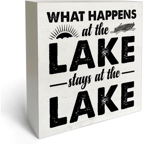 Zomyto 5x5 In What Happens at the Lake Stays at the Lake Wooden Box Sign Desk Decor Sunshine Lake Life Wooden Block Plaque