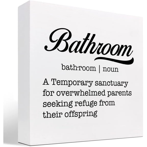 Zomyto 5x5 Inch Bathroom Definition Wooden Box Sign Decor Desk Sign,Funny Bathroom Wooden Box Block Sign for Home Restroom Toilet Shelf Table Decorations