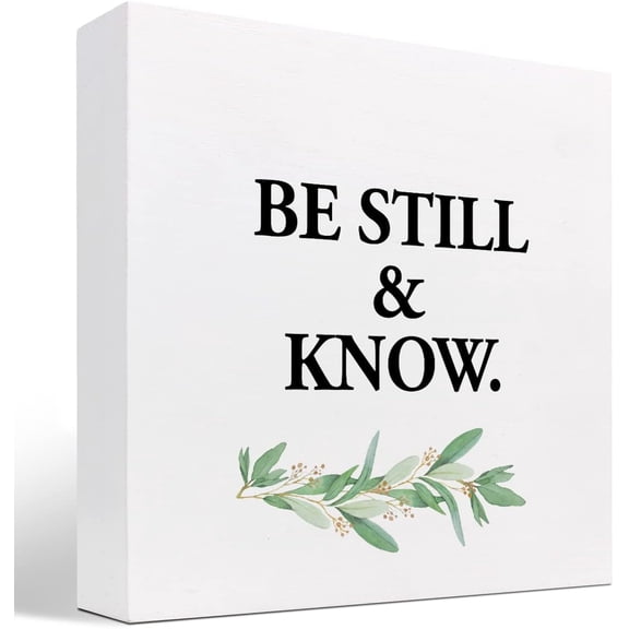 Zomyto 5x5 Inch Bible Verse Be Still and Know Rustic Wooden Box Sign Desk Decor,Christian Wooden Box Plaque Sign Desk Decor