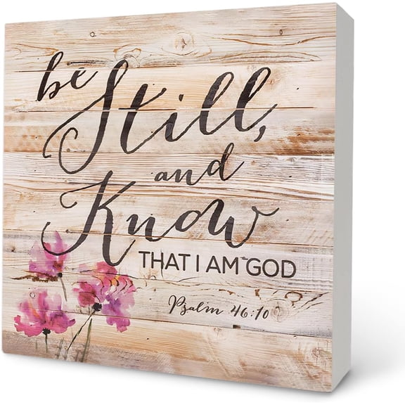 Zomyto 5x5 Inch Christian Wooden Box Sign,Christian Gift,Christian Home Decor,Bible Verse Scripture PASLM 46:10 Be Still and Know Rustic Wooden Block Plaque