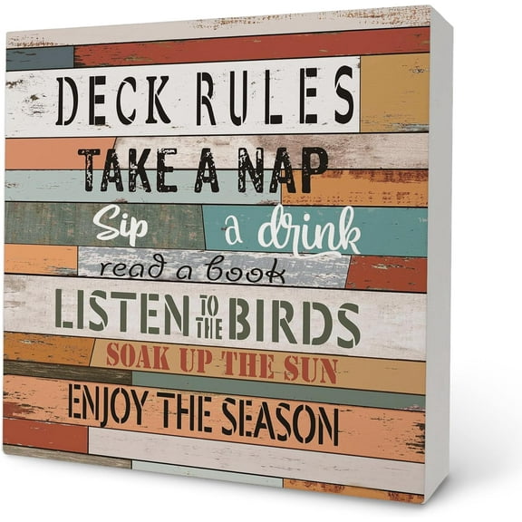Zomyto 5x5 Inch Deck Rules Box Sign - Deck Decor, Deck Wooden Box Sign, Wooden Signs for Deck Decor, Patio Table Decor, Patio Signs and Decor Outdoor