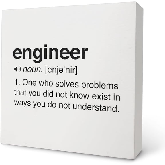 Zomyto 5x5 Inch Engineer Definition Wooden Sign - Engineer Gifts, Office Desk Accessories, Engineer Wooden Box Sign, Engineer Office Decor (white)