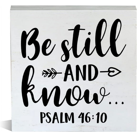 Zomyto 5x5 Inch Farmhouse Be Still and Know Wooden Box Sign Religious Wood Block Tabletop Sign Christian