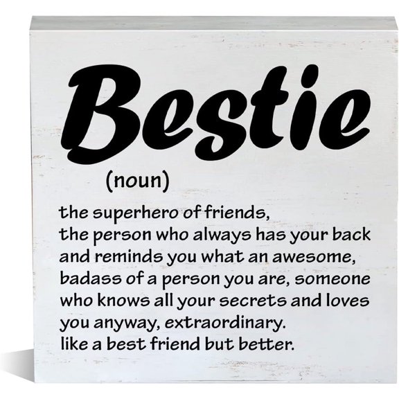 Zomyto 5x5 Inch Farmhouse Bestie Definition Wooden Box Sign Rustic Style Bestie Wood Block Tabletop Sign Friendship Decorative Desk Sign
