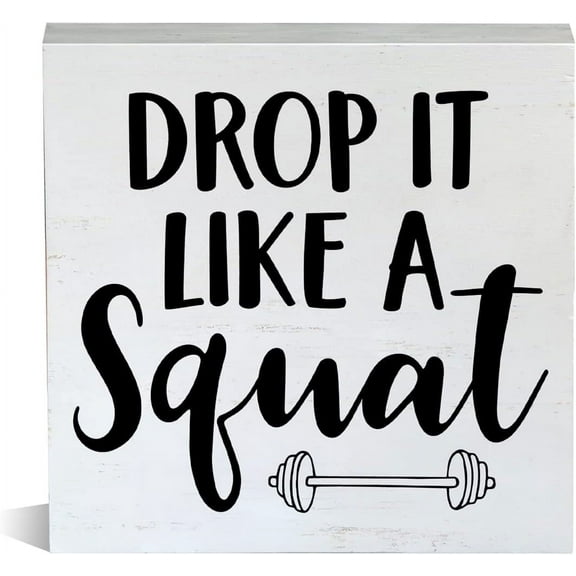 Zomyto 5x5 Inch Farmhouse Drop It Like a Squat Wooden Box Sign Home Gym Wood Block Tabletop Sign Decorative Fitness Desk Sign Decor