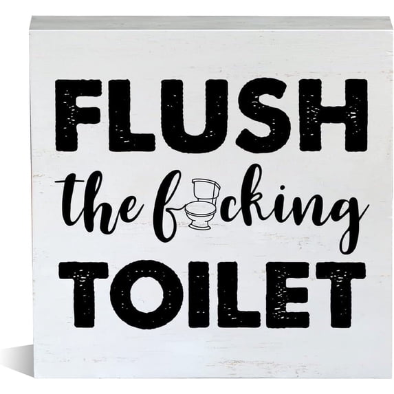 Zomyto 5x5 Inch Farmhouse Flush Toilet Wooden Box Sign Bathroom Wood Block Tabletop Sign